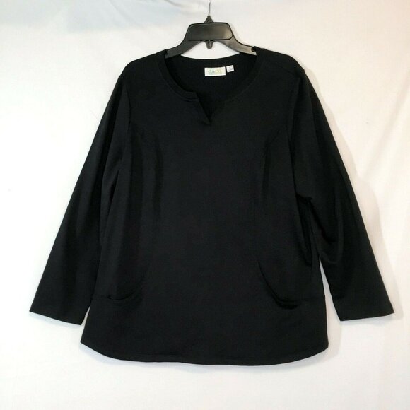 D & Co Active Womens Large Blouse Black Relaxed Fit Pockets Top Pullover Stretch - Picture 8 of 10